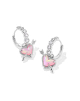Kendra Scott Pink Opalescent Ari Heart Arrow Huggie Earrings - Silver Plated