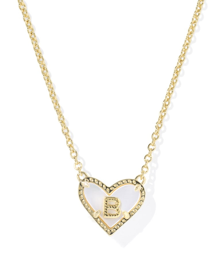 Kendra Scott Heart Letter B Gold Ivory Mother of Pearl Short Pendant Necklace