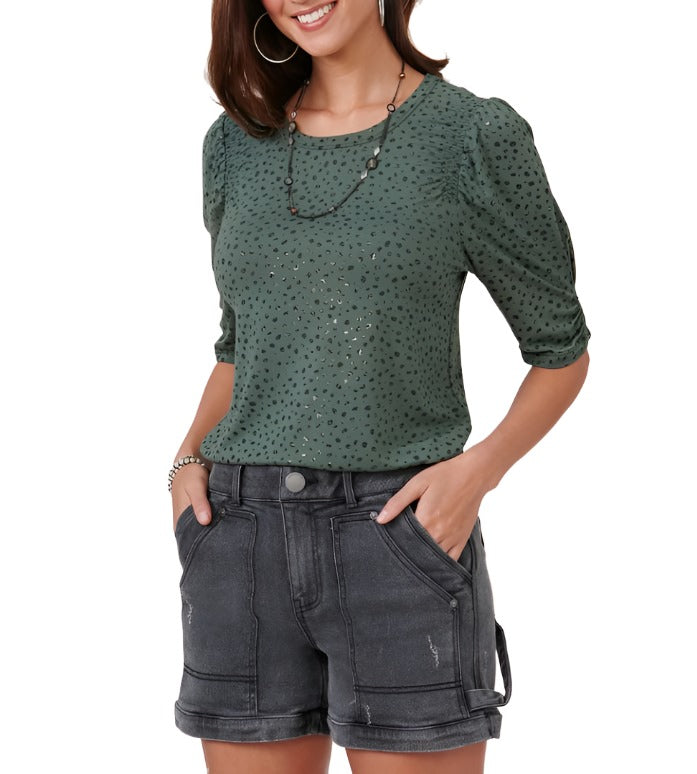 Democracy Womens Elbow Puff Sleeve Scoop Neck Knit Top