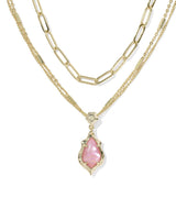 Kendra Scott Adriana Gold Scallop Frame Multi Strand Necklace - Light Pink Iridescent Abalone