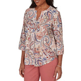 Alfred Dunner Womens Paisley Split Neck Knit Top