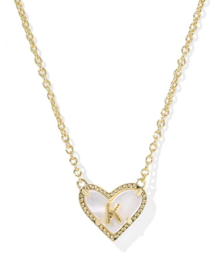 Kendra Scott Heart Letter K Gold Ivory Mother of Pearl Short Pendant Necklace