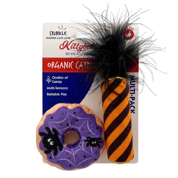 Huxley & Kent Spiderweb Donut & Black Flame Candle Plush Cat Toy - 2 Pk