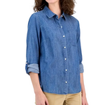 Nautica Womens Chambray Utility Long Sleeve Shirt