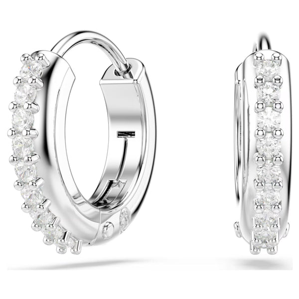 Swarovski Matrix Hoop Earrings - Round cut, White, Rhodium plated