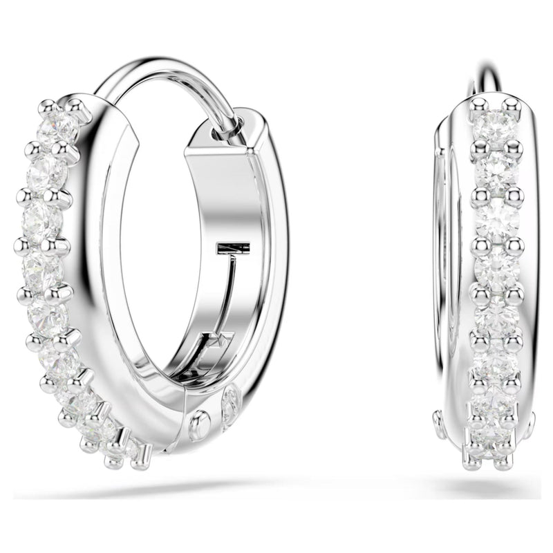 Swarovski Matrix Hoop Earrings - Round cut, White, Rhodium plated