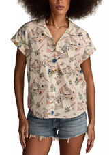 Lucky Brand Womens Printed Button Down Short Sleeve Shirt