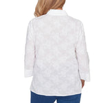 Ruby Road Womens Collared Flower Embroidered Button Down Top
