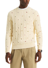 Nautica Mens Embroidered Cable Crewneck Sweater