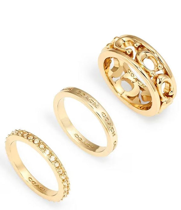 Coach Signature Openwork Band Ring Set - Gold-Plated - Size 7