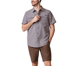 Free Country Mens Expedition Nylon Solid Short Sleeve Button Down Shirt