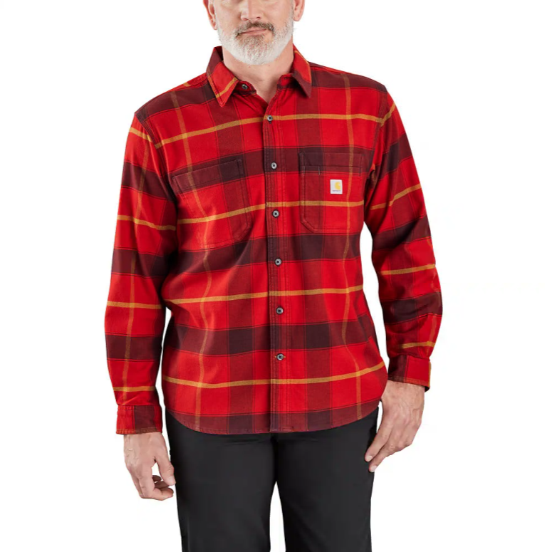 Carhartt Mens Rugged Flex Relaxed Fit Midweight Flannel Long-Sleeve Plaid Shirt