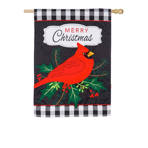 Evergreen Merry Christmas Cardinal House Applique Flag