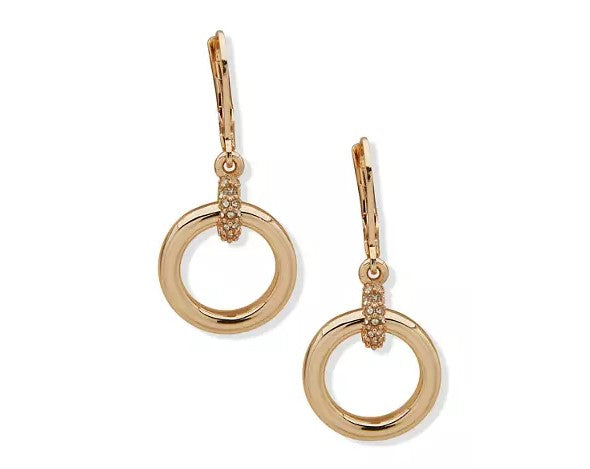 Nine West Gold-Tone Crystal Ring Drop Earrings