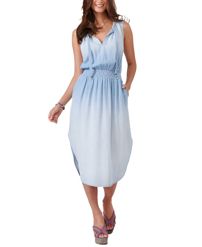 UMBRO■Women Chilout Cooling Long Sleeveless Dress Brown Viscose Midi Dress - Minimalist Short Sleeve Dress