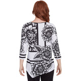 Ruby Rd. Womens Spliced Floral Abstract 3/4 Sleeve Top