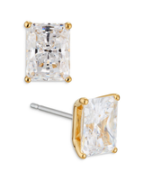 Nadri Modern Love Large Emerald Cubic Zirconia Gold Stud Earrings