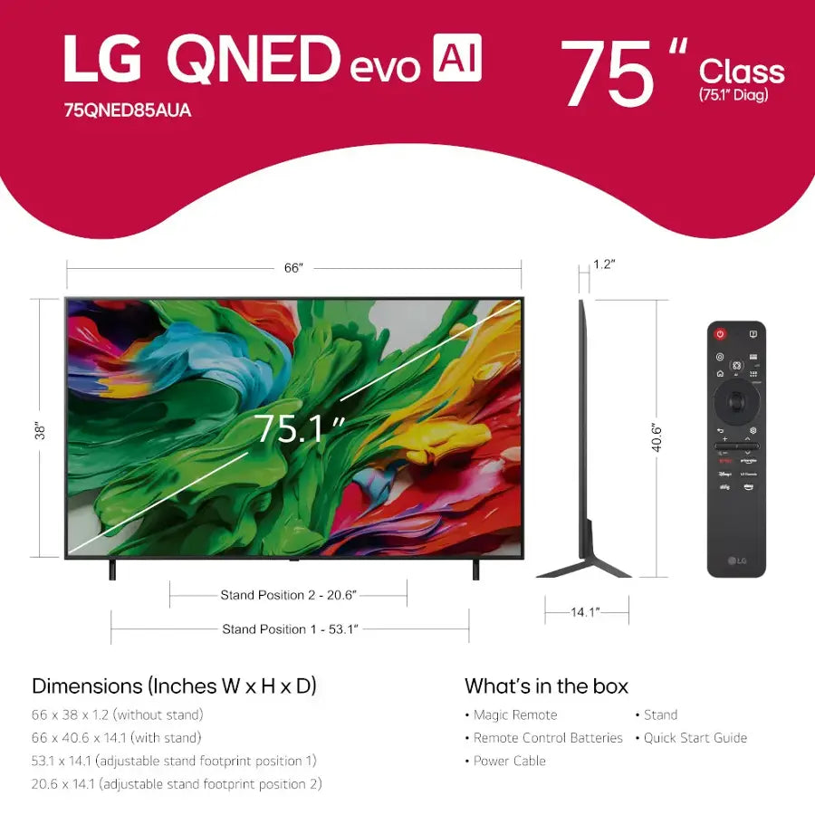 LG 75" Class 85A Series QNED evo AI MiniLED 4K UHD Smart webOS TV