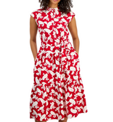 Nautica Womens Printed Tiered Band-Collar A-Line Dress