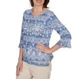 Alfred Dunner Womens Lacey Striped Knit Top