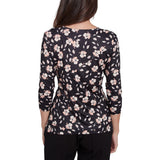 Emaline Womens Surplus Flower 3/4 Sleeve Top