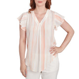 Emaline Womens V-Neck Flutter Sleeve Top