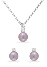 DesignsFMC Sterling Silver Pink Freshwater Pearl Necklace & Earrings Set
