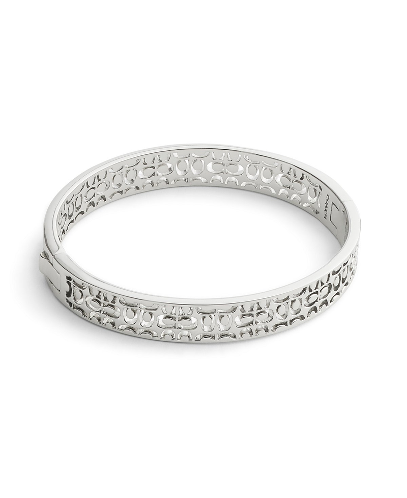 COACH Silver Quilted Cut Out Hinge Bangle Bracelet
