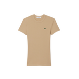 Lacoste Womens Slim Fit Ribbed Cotton Short Sleeve T-Shirt