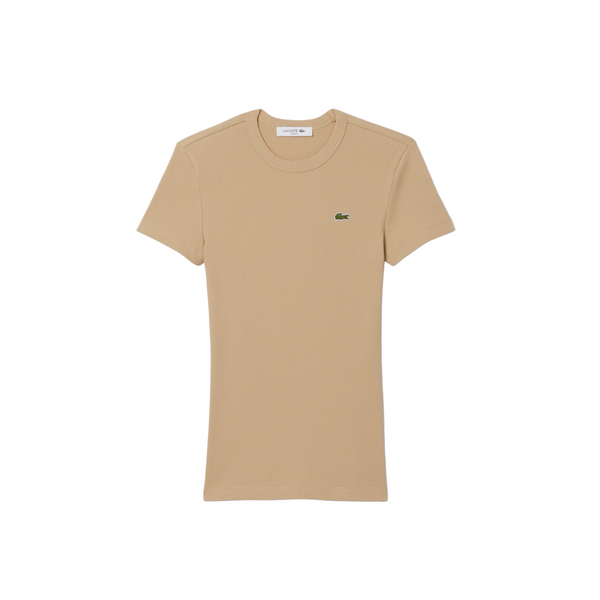 Lacoste Womens Slim Fit Ribbed Cotton Short Sleeve T-Shirt