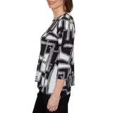 Alfred Dunner Womens Geo Boxes Puff Printed Top With Necklace