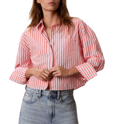 Calvin Klein Womens Cotton Poplin Cropped Boxy Button-Down Shirt