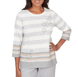 Ruby Rd. Womens Star Stripe Embellished Crew Neck Top