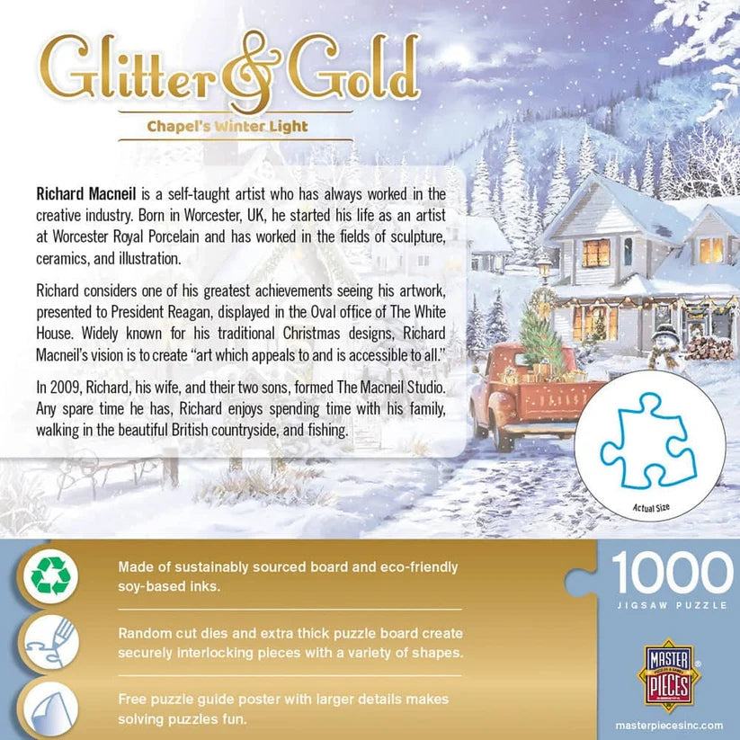 MasterPieces Glitter & Gold - Chapel's Winter Light 1000 Piece Jigsaw ...