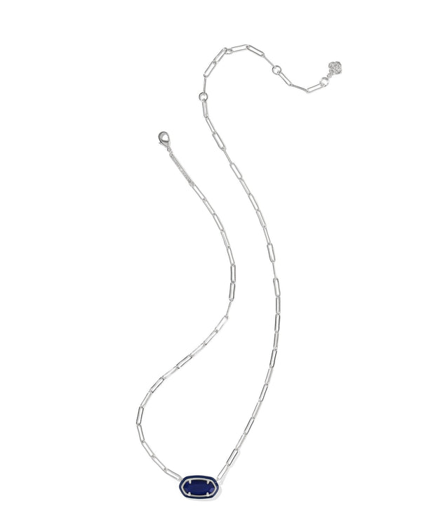 Kendra Scott Navy Mother Of Pearl Elisa Enamel Frame Silver Paperclip Necklace