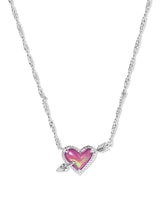 Kendra Scott Pink Opalescent Ari Heart Arrow Short Pendant Necklace - Silver Plated