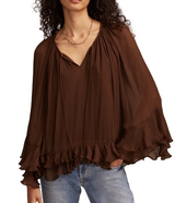 Lucky Brand Womens Ruffle Chiffon Blouse