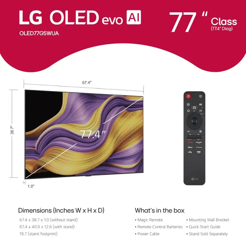 LG 77" Class G5 Series OLED evo AI 4K UHD Smart webOS TV with One Wall Design