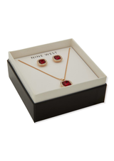 Nine West Boxed Square Red Gem Necklace & Earring Set