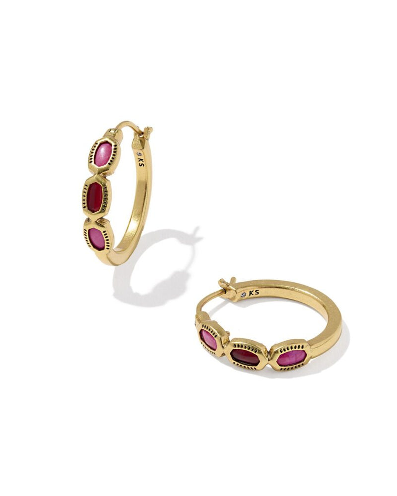 Kendra Scott Mini Elisa Pink Hoop Earrings - Gold Plated