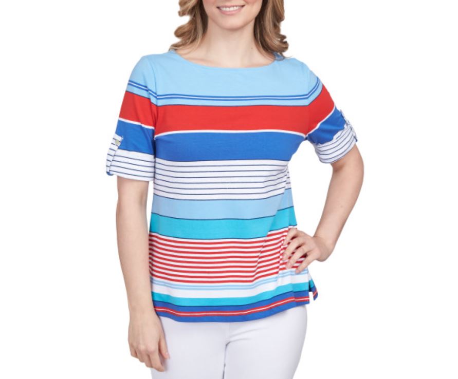 Ruby Rd. Womens Stripe 3/4 Sleeve Top