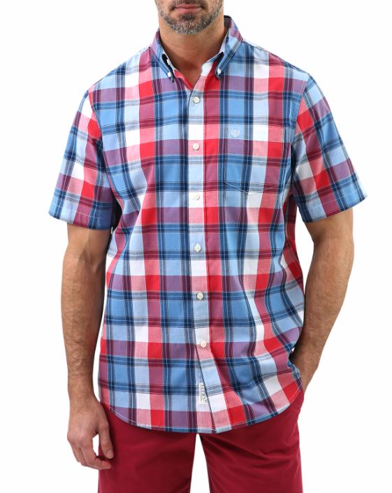 Chaps Mens Easy Care Poplin Short Sleeve Button Down Shirt