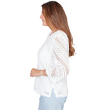 Ruby Rd. Womens Chevron Crochet Crew Neck Top