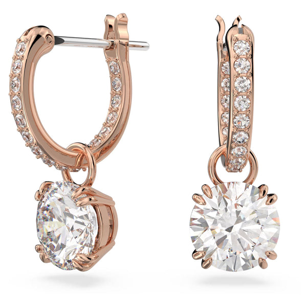 Swarovski Stilla Drop Earrings - Round cut, White, Gold-tone plated
