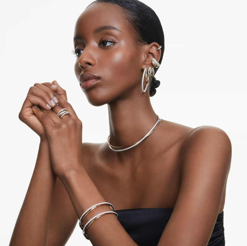 Swarovski Matrix Hoop Earrings - Round cut, White, Rhodium plated