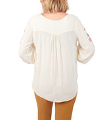 Ruby Rd. Womens Embroidered V-Neck Long Sleeve Top