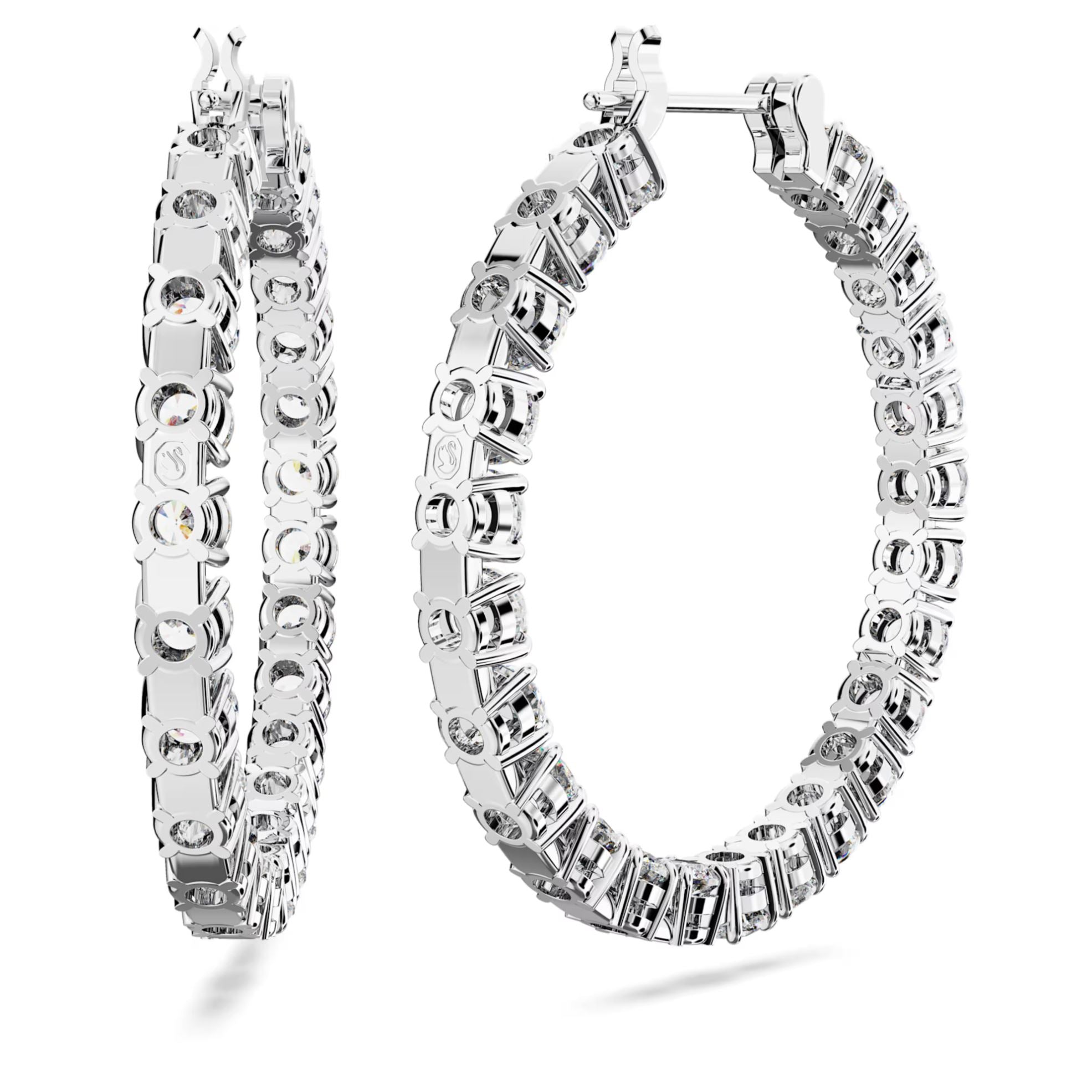 Swarovski Matrix Hoop Earrings - Round cut, White, Rhodium plated