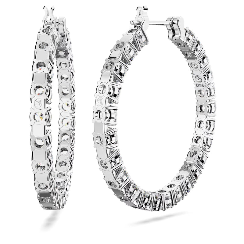 Swarovski Matrix Hoop Earrings - Round cut, White, Rhodium plated