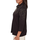 Ruby Rd. Womens Heat Set Embellished Zip Mock Neck Top