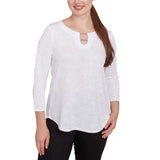Ruby Rd. Womens Solid Paisley Floral Textured 3/4 Sleeve Top